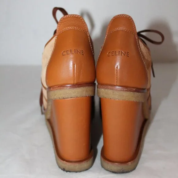 Celine Wedge Lace Up Pumps Loafers Manon Suede Leather 40 - Picture 7 of 9